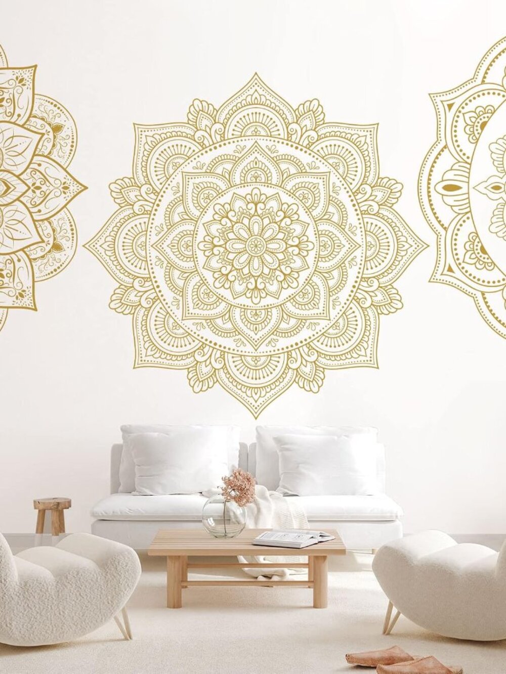 4 Pcs Gold Half Mandala Wall Decal Boho Mandala Sticker Lotus Flower Vinyl Wall